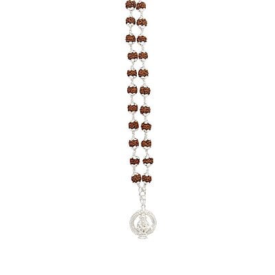 Silver Caped Rudraksha Mala/Chain with Iyyappan Pendent/Dollar