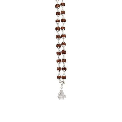 Silver Caped Rudraksha Mala/Chain with Ayyappan Pendent/Dollar