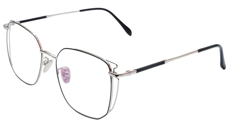 Unisex Medium Square Spectacle Frame. Silver & Black Metal Frame Unisex Medium Square Spectacle Frame. Silver & Black Metal Frame