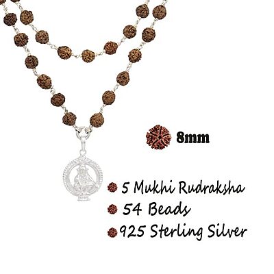 925 Silver Tied Rudraksha Mala Ruthratcham |Ayyappan Pendant Silver ,Certified