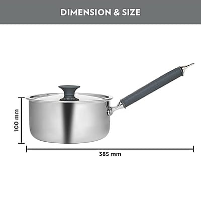 Borosil Cookfresh Tri-ply Stainless Steel Sauce Pan with Lid, Induction Friendly Tea Pan, 2.2 L, 18 cm Dia Borosil Cookfresh Tri-ply Stainless Steel Sauce Pan with Lid, Induction Friendly Tea Pan, 2.2 L, 18 cm Dia