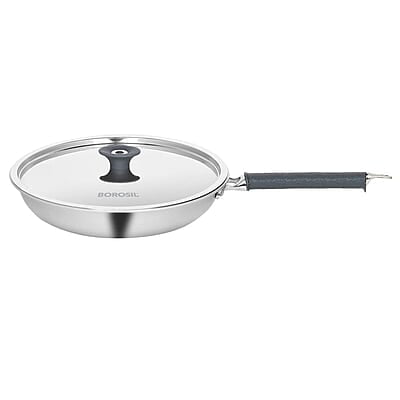 Borosil Cookfresh Tri-ply Stainless Fry Pan with Lid, Induction Friendly, 1.9 L, 24 cm Dia