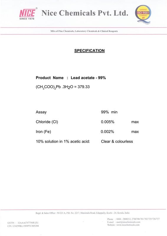 Lead Acetate 500gm 99% NICE