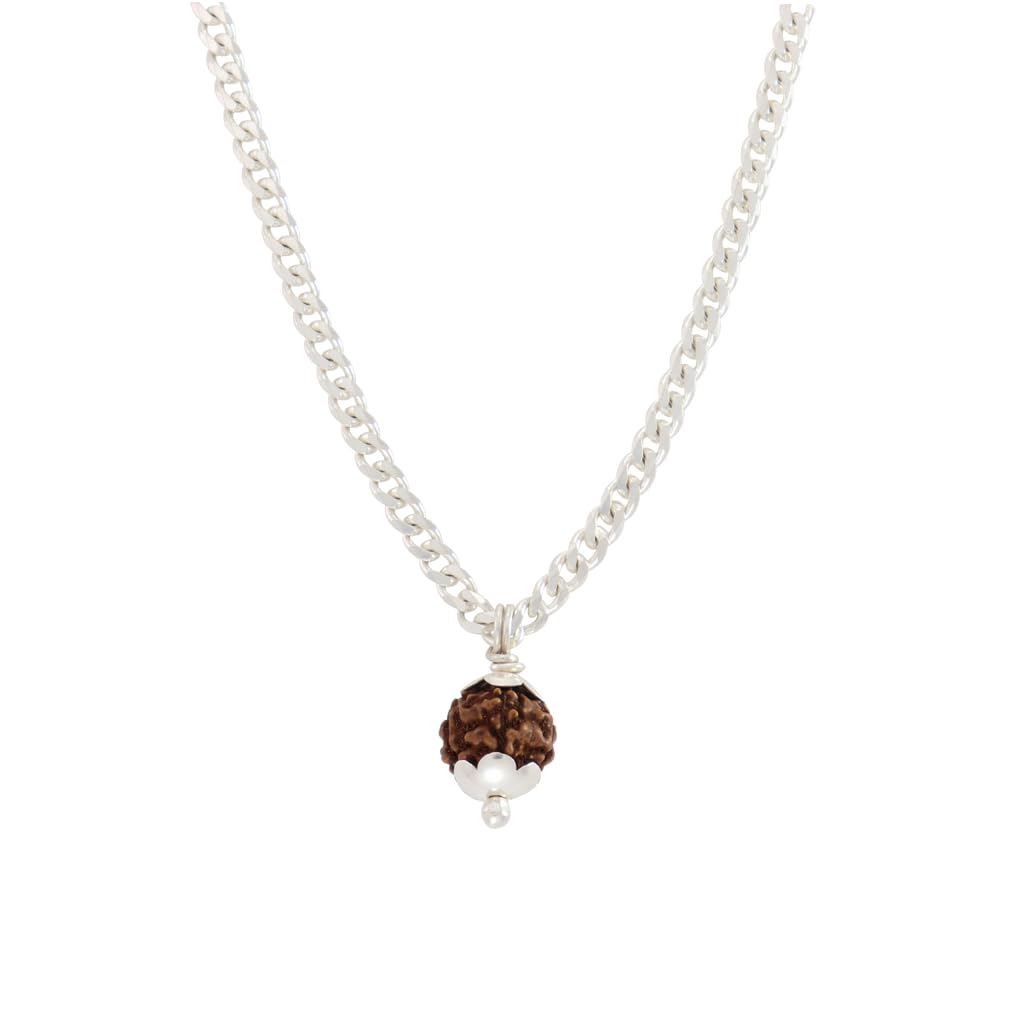 Sterling Silver Curb Chain with Velli Capped Rudraksha Pendant (92.5% clarity) Sterling Silver Curb Chain with Velli Capped Rudraksha Pendant (92.5% clarity)