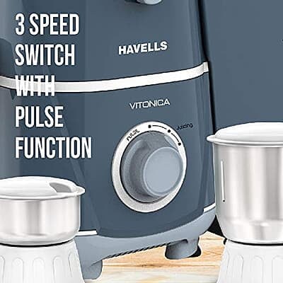 Havells Vitonica 500W Juicer Mixer Grinder with 3 Stainless Steel Jar, Large Size Pulp Container