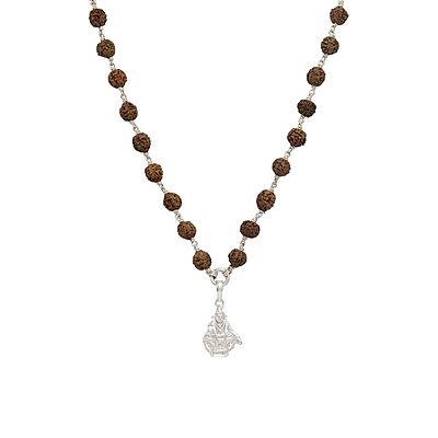 925 Silver Tied Rudraksha Mala Ruthratcham |Arch Ayyappan Pendant Silver ,Certified