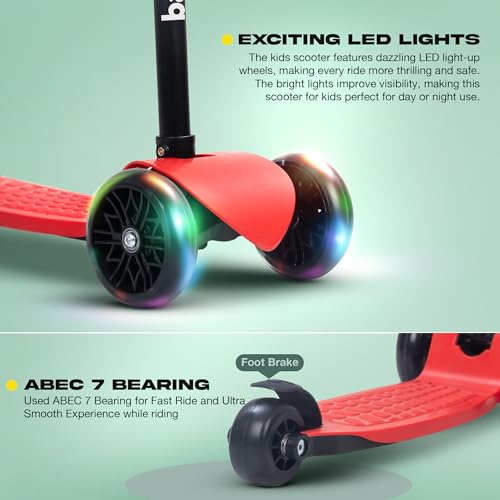Baybee Zoomie Foldable Kick Scooter for Kids-Red Baybee Zoomie Foldable Kick Scooter for Kids-Red