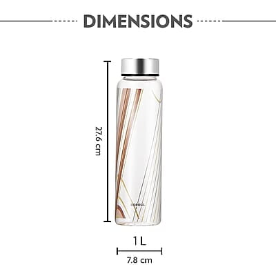 Borosil Prism Glass Bottle, 1L, Wide Mouth, Silver Metal Lid, 100% Borosilicate, Fridge Safe, Leakproof, Easy to Carry, Store Water, Lassi, Juice, Milk, Smoothies, Easy to Clean