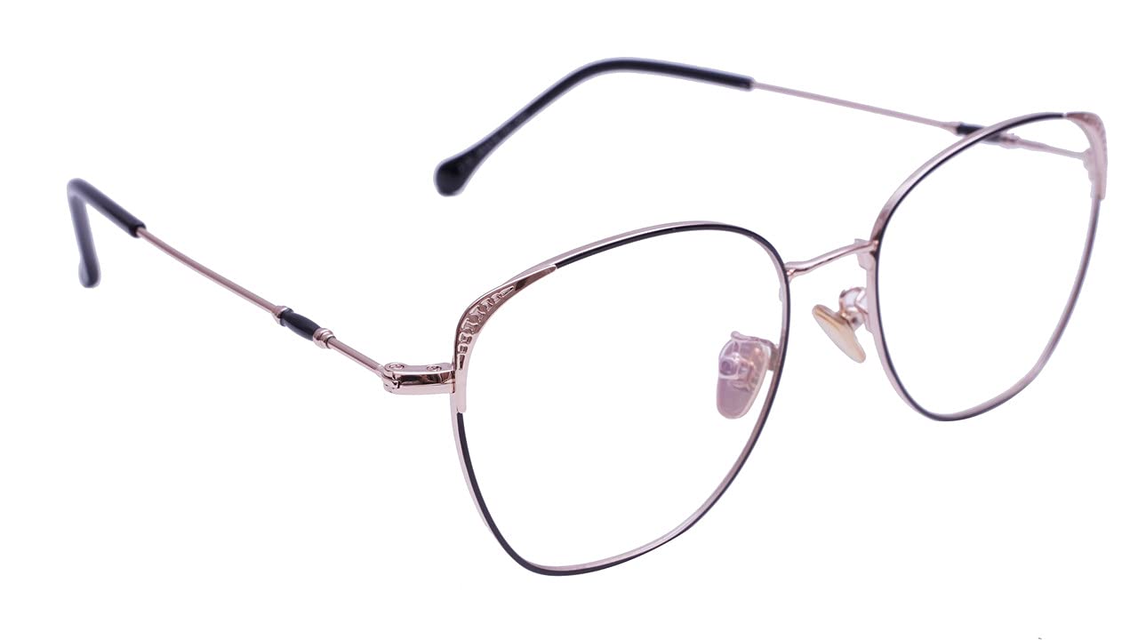 Female Medium Square Spectacle Frame. Rose Gold & Black Frame