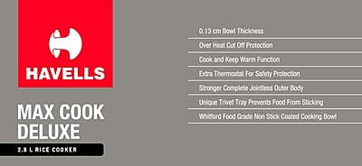 Havells Max Cook Dlx Cl 2.8 Ltr Rice Cooker, 2.8 Liter, Light Green