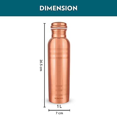 Borosil Chakra Copper Water Bottle, 100% Copper, Leak-proof, For Everyday Use, 1 L, Bronze