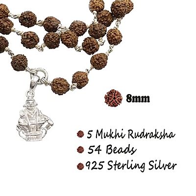 925 Silver Tied Rudraksha Mala Ruthratcham |Arch Ayyappan Pendant Silver ,Certified