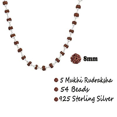 925 Sterling Silver Rudraksha Mala Panch Mukhi 5 Mukhi Five Face 54 Beads 925 Sterling Silver Rudraksha Mala Panch Mukhi 5 Mukhi Five Face 54 Beads