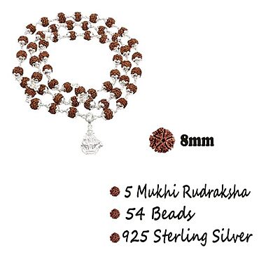 925 Silver Tied Rudraksha Mala Ruthratcham |Arch Ayyappan Pendant Silver ,Certified
