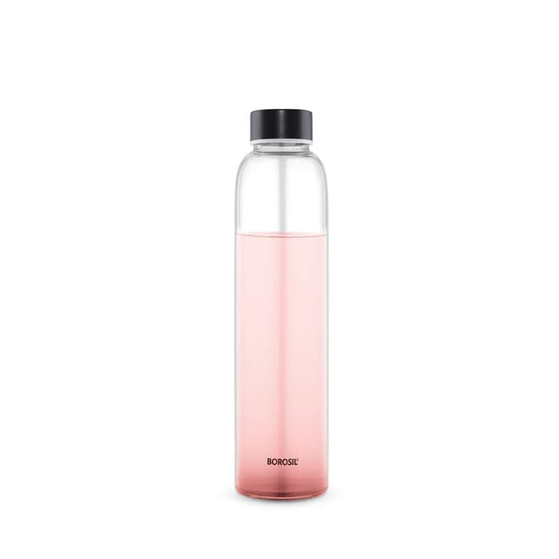 Borosil Crysto Slim Glass Water Bottle, Water Bottle for Fridge, Borosilicate Glass, Extreme Temperature Resistant, For Hot & Cold Water, Milk, Lassi, Juice, Black Lid, 550 ml, Stylish & Transparent