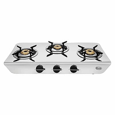 Preethi Stylo steel slim stainless steel 3 burner gas stove