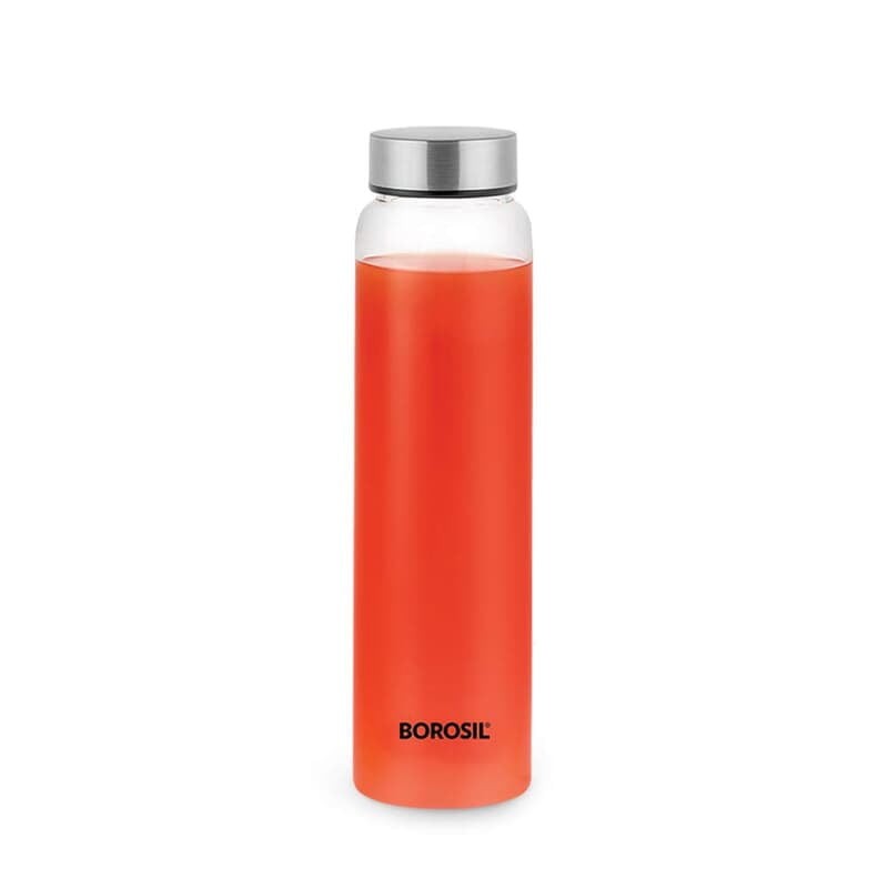Borosil Crysto Glass Water Bottle, Water Bottle for Fridge, Wide Mouth, Silver Lid, Extreme Temperature Resistant, For Hot & Cold Water, Milk, Lassi, Juice, SS Lid, 1 L, Stylish & Transparent
