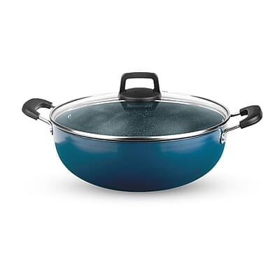 Borosil ProChef Non-Stick Aluminum Kadhai with Lid 22 cm | Gas Stove Compatible, Thick Uniform Body for Even Heating, Dishwasher Safe | 5 Layer Nonstick Coating, PFOA Free | 1 Year Warranty | Blue