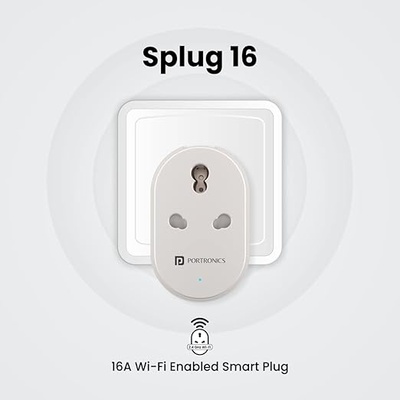 Portronics Splug 16 Wifi 16A Smart Plug Suitable for AC, Geyser, TVs, Fan Compatible with Alexa and Google Assistant Portronics Splug 16 Wifi 16A Smart Plug Suitable for AC, Geyser, TVs, Fan Compatible with Alexa and Google Assistant