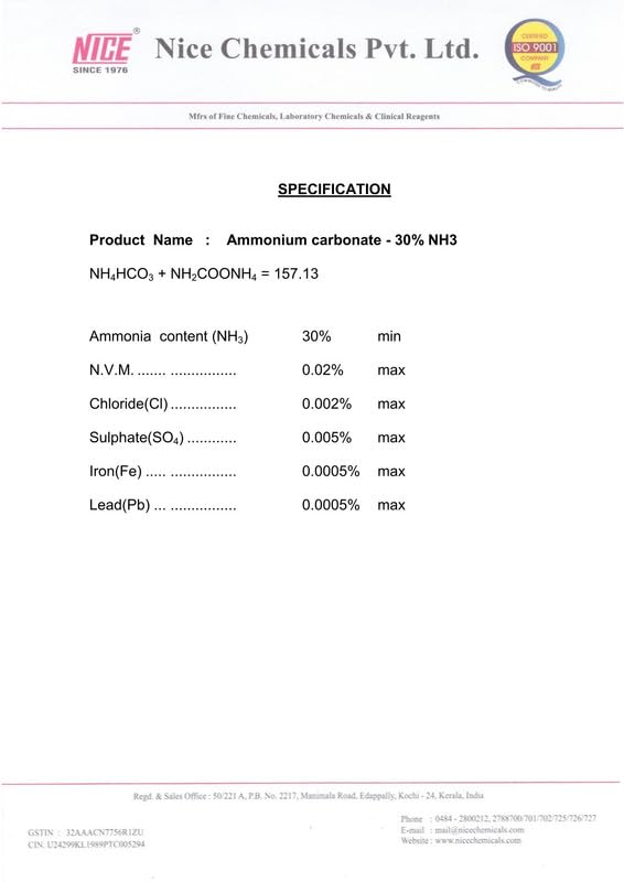 Ammonium Carbonate 500gm 30% NH3 NICE Ammonium Carbonate 500gm 30% NH3 NICE