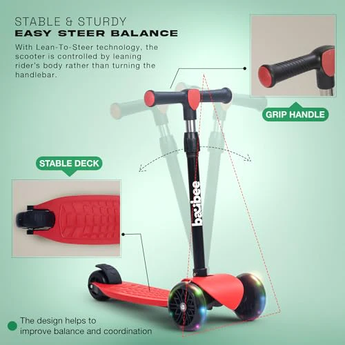 Baybee Zoomie Foldable Kick Scooter for Kids-Red Baybee Zoomie Foldable Kick Scooter for Kids-Red