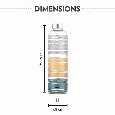 Borosil Artisan Series Glance 1000 ml Narrow Mouth Glass Bottle with Metal Lid | 100% Borosilicate, Fridge Safe, Leakproof, Easy to Carry | Store Water, Lassi, Juice, Smoothies | Dishwasher Safe