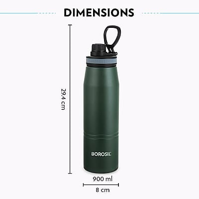 Borosil Hydra GoSports 900 ml Stainless Steel Wate Bottle | Double Wall Vacuum Insulated Flask, Black | 14 Hrs Hot & 18 Hours Cold | Ideal for Personal & Corporate Gifting