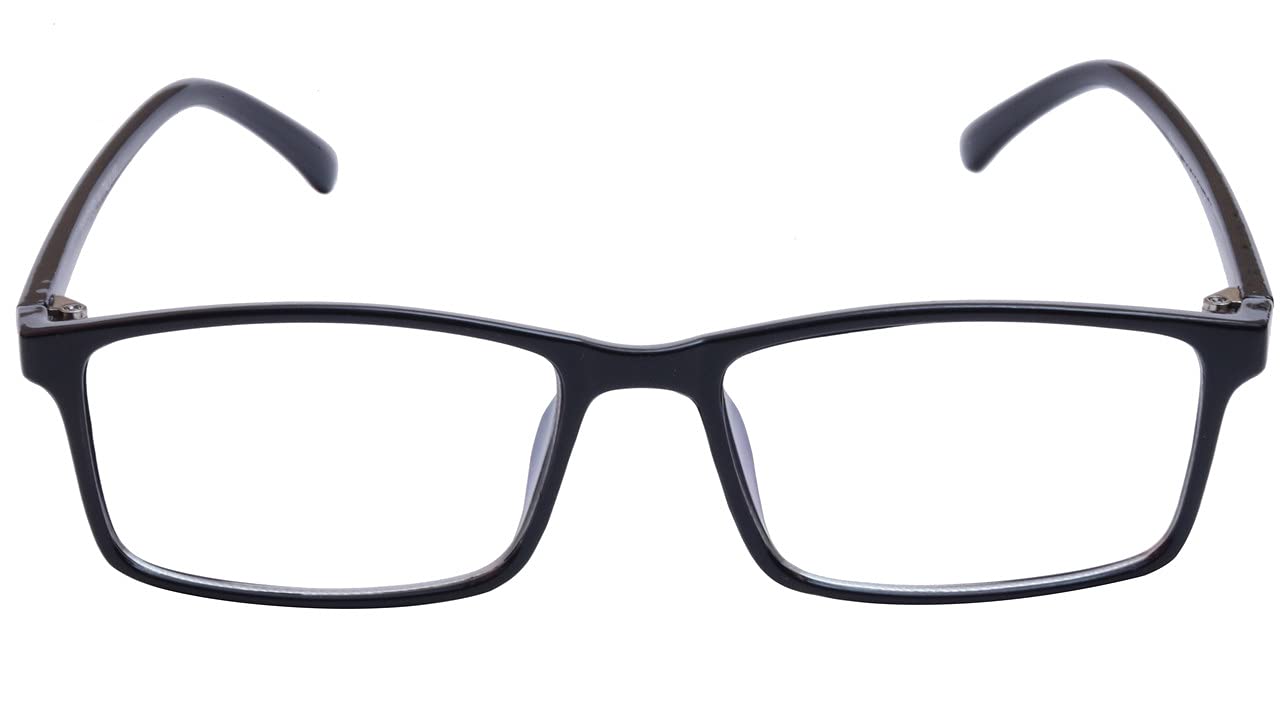 Unisex Large Rectangular Spectacle Frame. Gloss Black Color Frame. Transparent ARC Lens.