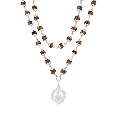 925 Silver Tied Rudraksha Mala Ruthratcham |Ayyappan Pendant Silver ,Certified