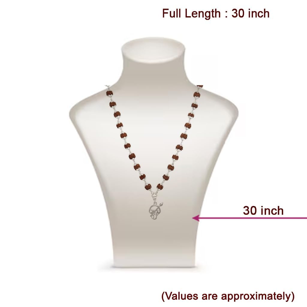 Original Rudraksha Mala in Silver with Om Pendant | Certified