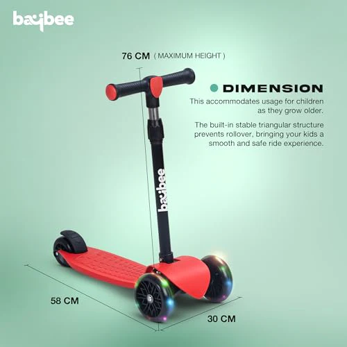 Baybee Zoomie Foldable Kick Scooter for Kids-Red Baybee Zoomie Foldable Kick Scooter for Kids-Red