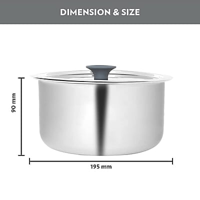 Borosil Cookfresh Tri-ply Stainless Steel Tope with Lid, Induction Friendly, 1.5 L, 16 cm Dia