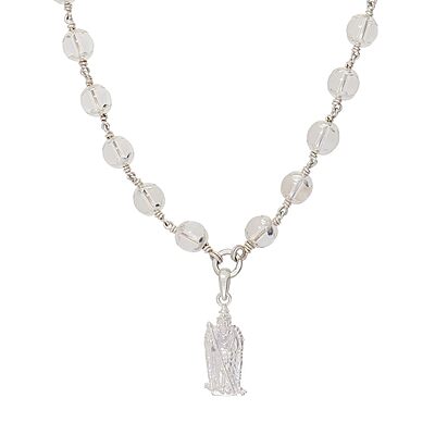Silver Sphatika Mala with Murugan Pendant | Pure Crystal Beads