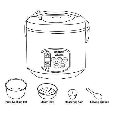 Borosil 1.8-Liters Electric Rice Cooker And Steamer, Black & Silver