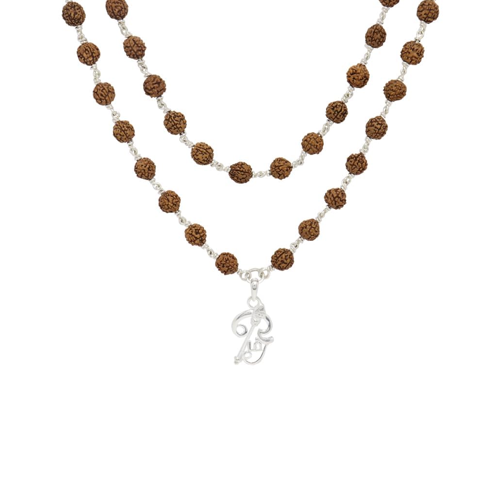 Original Rudraksha Mala in Silver with Om Pendant | Certified