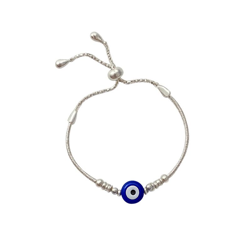 Sterling Silver Adjustable Evil Eye Bracelet for Girls and Women Free Size