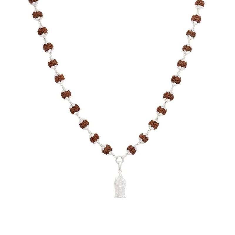 Silver Five Face Rudraksha Mala with Murugan Pendant Silver Five Face Rudraksha Mala with Murugan Pendant