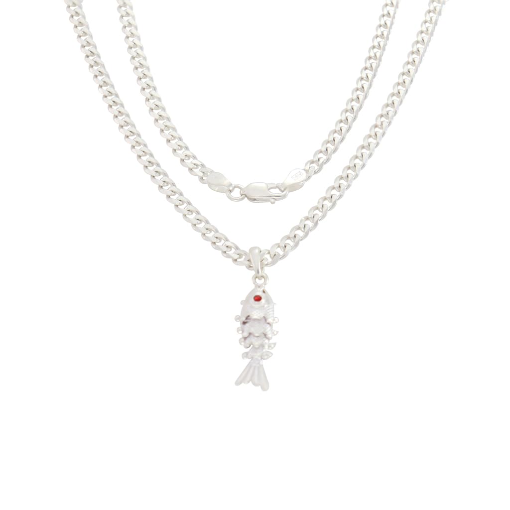 Sterling Silver Chain With Fish Pendant Modern Style For Men Sterling Silver Chain With Fish Pendant Modern Style For Men