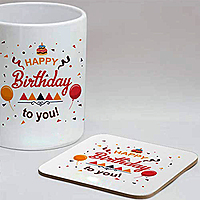 Happy Birthday to You Printed Ceramic Coffee Mug with Coaster