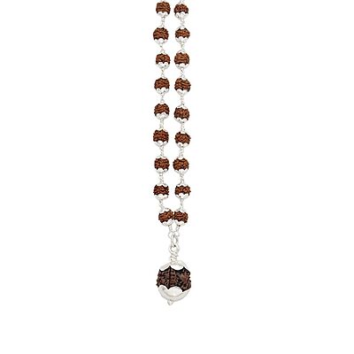 Silver tied Rudraksha Mala With Ruthratcham Pendant|With Certificate Silver tied Rudraksha Mala With Ruthratcham Pendant|With Certificate