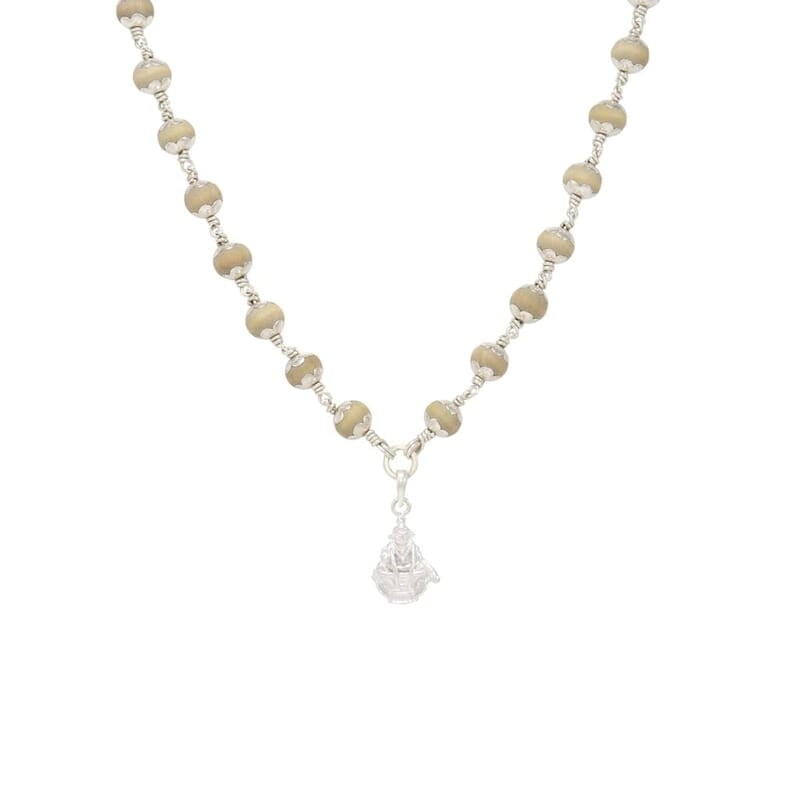 Silver caped Tied Tulsi Mala with God Ayyappan Pendan