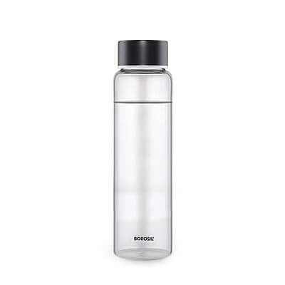Borosil Crysto Glass Water Bottle, Water Bottle for Fridge Wide Mouth Borosilicate Glass Extreme Temperature Resistant For Hot & Cold Water, Milk, Lassi, Juice, Black Lid 750 ml, Stylish & Transparent
