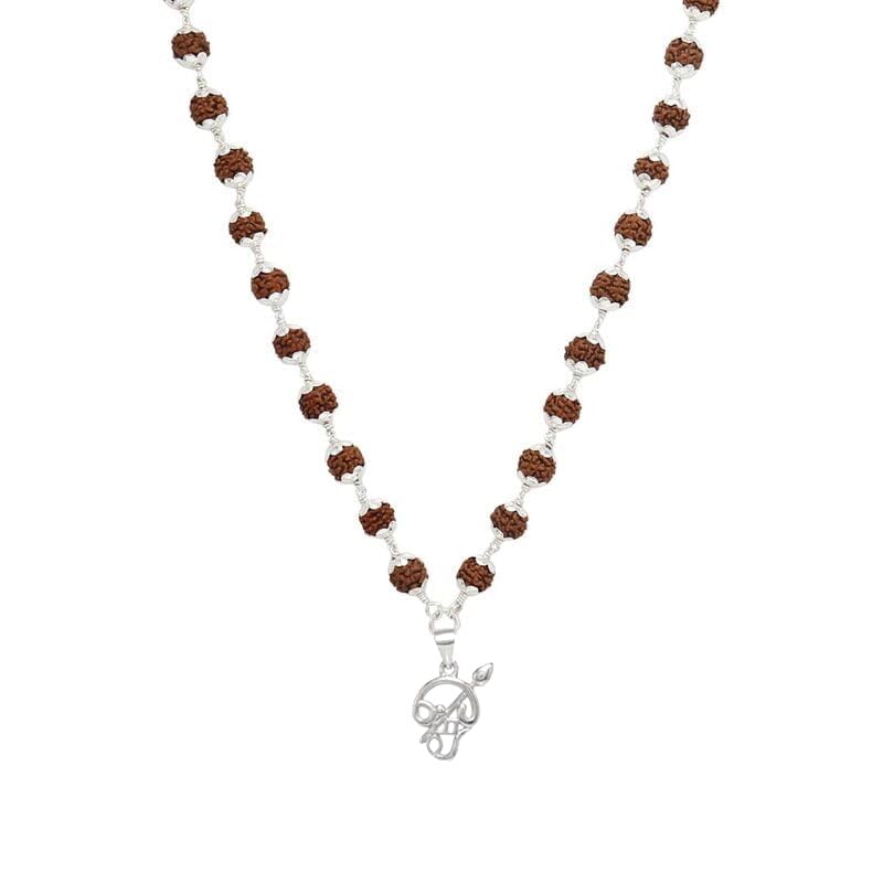 Original Rudraksha Mala in Silver with Om Pendant | Certified