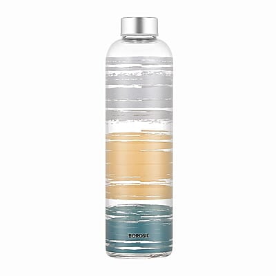 Borosil Artisan Series Glance 1000 ml Narrow Mouth Glass Bottle with Metal Lid | 100% Borosilicate, Fridge Safe, Leakproof, Easy to Carry | Store Water, Lassi, Juice, Smoothies | Dishwasher Safe