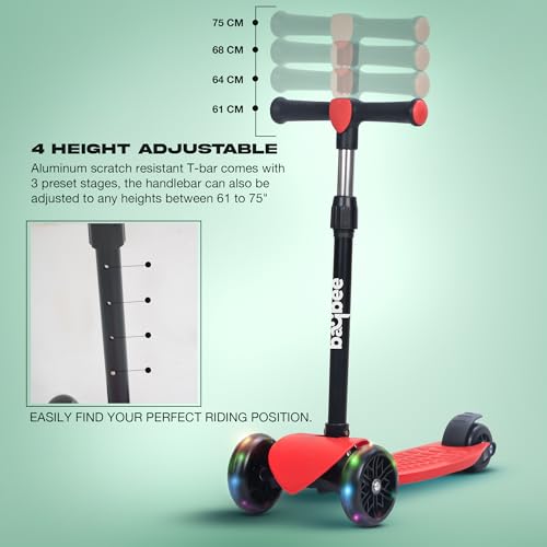 Baybee Zoomie Foldable Kick Scooter for Kids-Red Baybee Zoomie Foldable Kick Scooter for Kids-Red