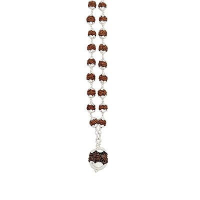 Silver Caped Rudraksha Mala/Chain with Rudraksham Pendent/Dollar