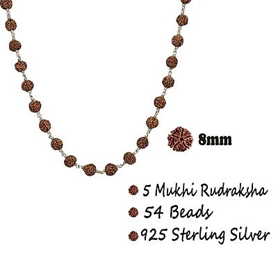925 Sterling Silver Rudraksha Mala Panch Mukhi 5 Mukhi Five Face 54 Beads 925 Sterling Silver Rudraksha Mala Panch Mukhi 5 Mukhi Five Face 54 Beads