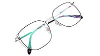 Unisex Medium Square Spectacle Frame. Silver & Black Metal Frame Unisex Medium Square Spectacle Frame. Silver & Black Metal Frame