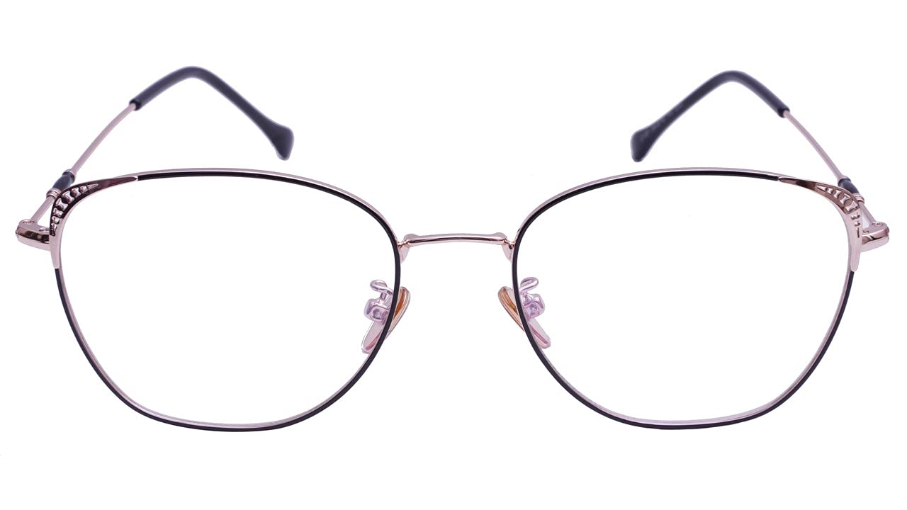 Female Medium Square Spectacle Frame. Rose Gold & Black Frame