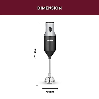 Borosil Masterblend Hand Blender, Electric Hand Blender, Single Speed Option, Stainless Steel Blades, For Whisking, Blending & Whipping, 250 W, Black